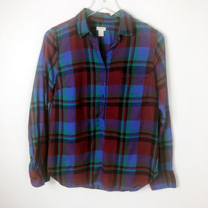 J Crew Garnet Flame flannel plaid popover